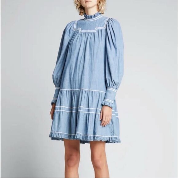 Ulla Johnson Blanche Chambray Long Sleeve Dress 100% Cotton Size 4 - Picture 4 of 4